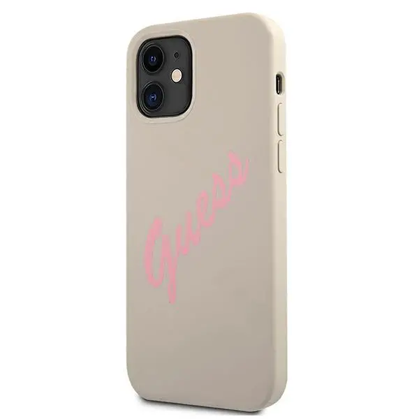 Etui Guess Silicone Vintage Script GUHCP12SLSVSGP do iPhone 12 mini Szaro-różowy