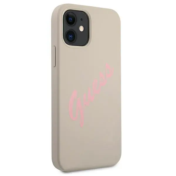 Etui Guess Silicone Vintage Script GUHCP12SLSVSGP do iPhone 12 mini Szaro-różowy