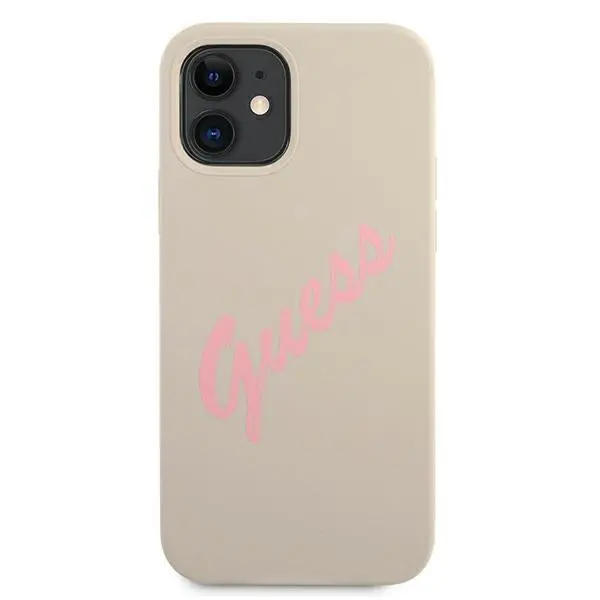 Etui Guess Silicone Vintage Script GUHCP12SLSVSGP do iPhone 12 mini Szaro-różowy