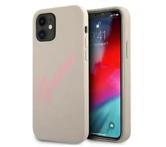 Etui Guess Silicone Vintage Script GUHCP12SLSVSGP do iPhone 12 mini Szaro-różowy