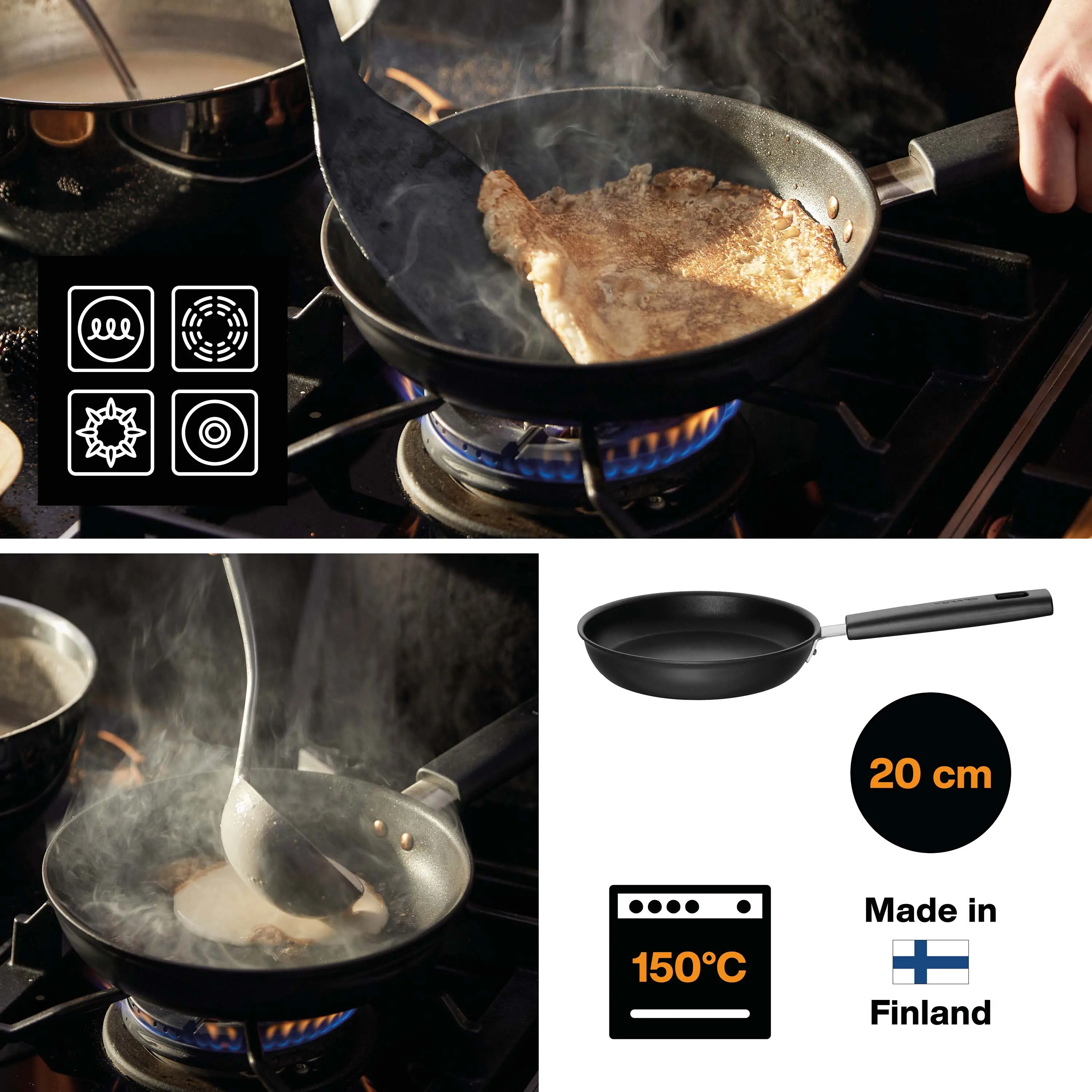 Patelnia Fiskars Hard Face 1052221 Indukcja Hardtec Superior+ 20cm