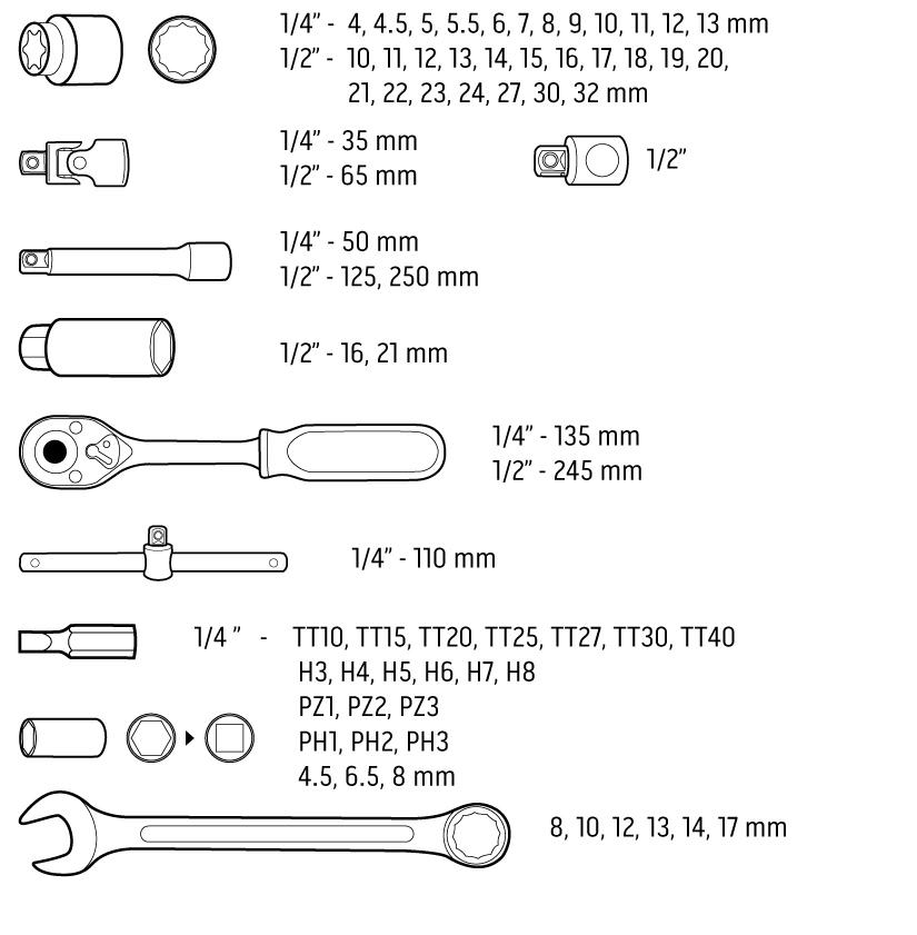 NEO Tools 08-635 1/4", 1/2" 71 szt.