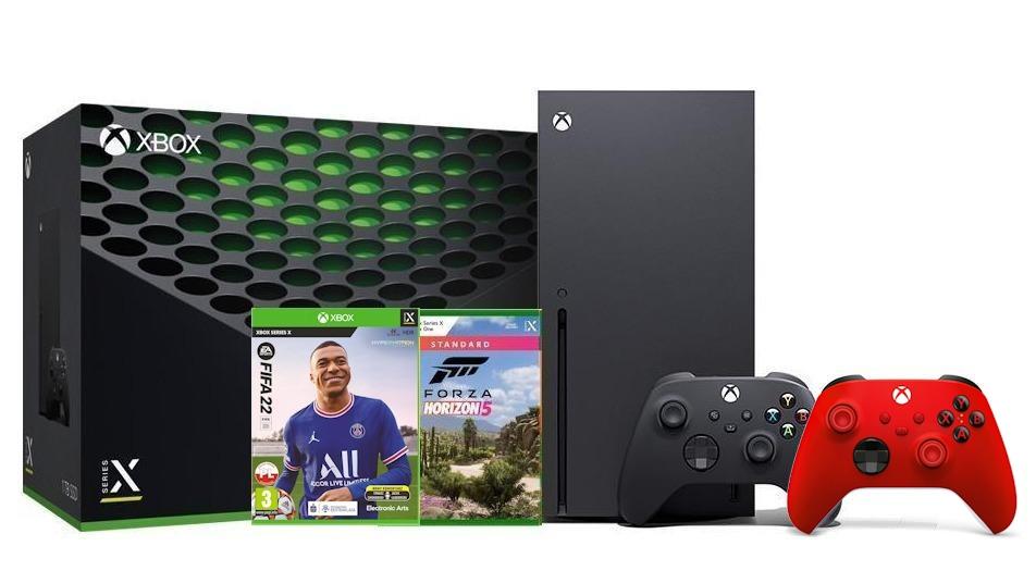 Konsola Xbox Series X z napędem 1TB + dodatkowy pad (czerwony) + Forza Horizon 5 + FIFA 22