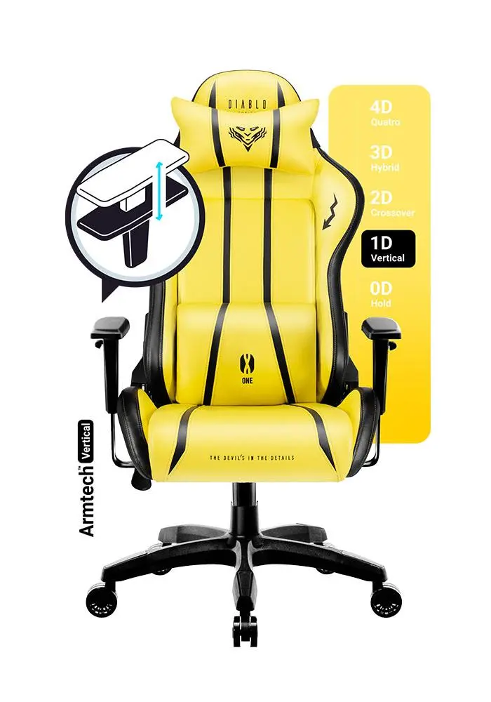 Fotel Diablo Chairs X-One 2.0 Normal Size Electric Yellow Gamingowy do 136kg Skóra ECO Tkanina Żółto-czarny