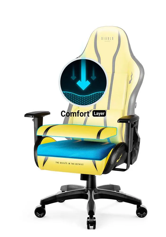 Fotel Diablo Chairs X-One 2.0 Normal Size Electric Yellow Gamingowy do 136kg Skóra ECO Tkanina Żółto-czarny