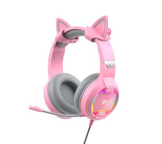 Słuchawki przewodowe z mikrofonem Havit GAMENOTE H2233d RGB Nauszne Różowy