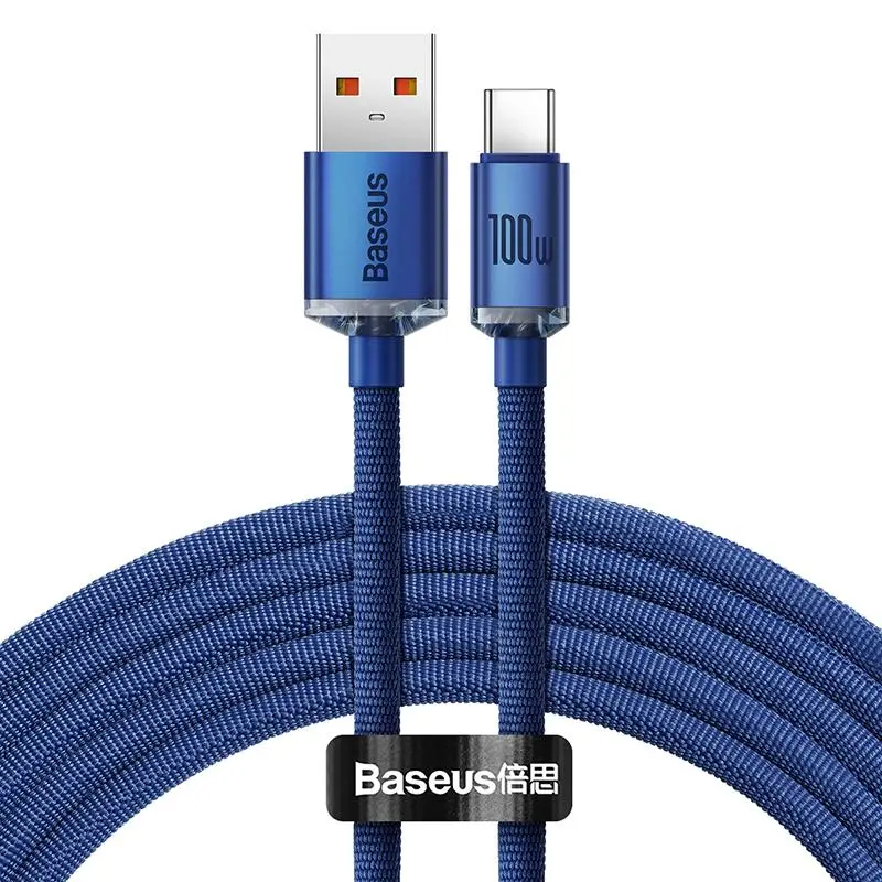 Kabel Baseus USB-C Crystal 100W 1,2m Niebieski