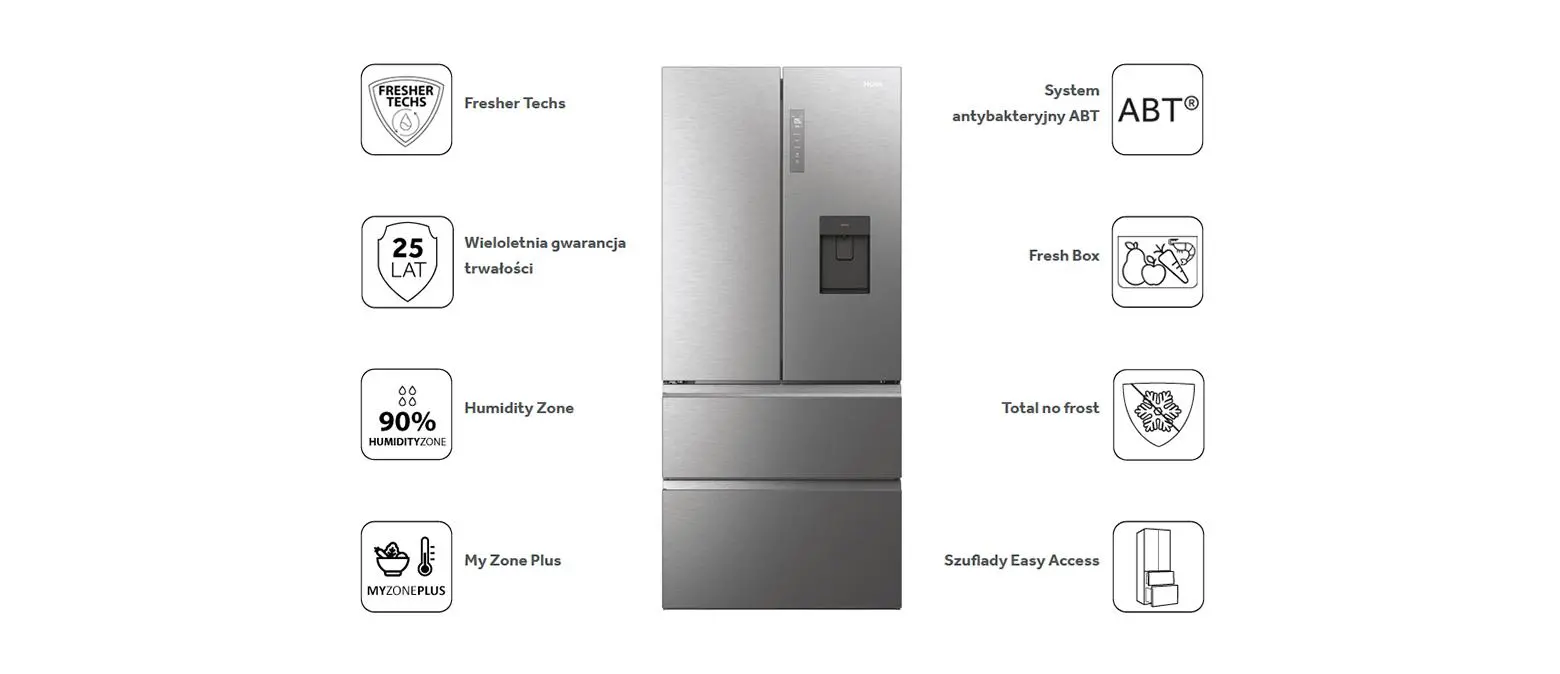 Lodówka Haier Seria 7 HFW7819EWMP Pełny No Frost 192,5cm Dystrybutor wody Zdalne sterowanie Inox