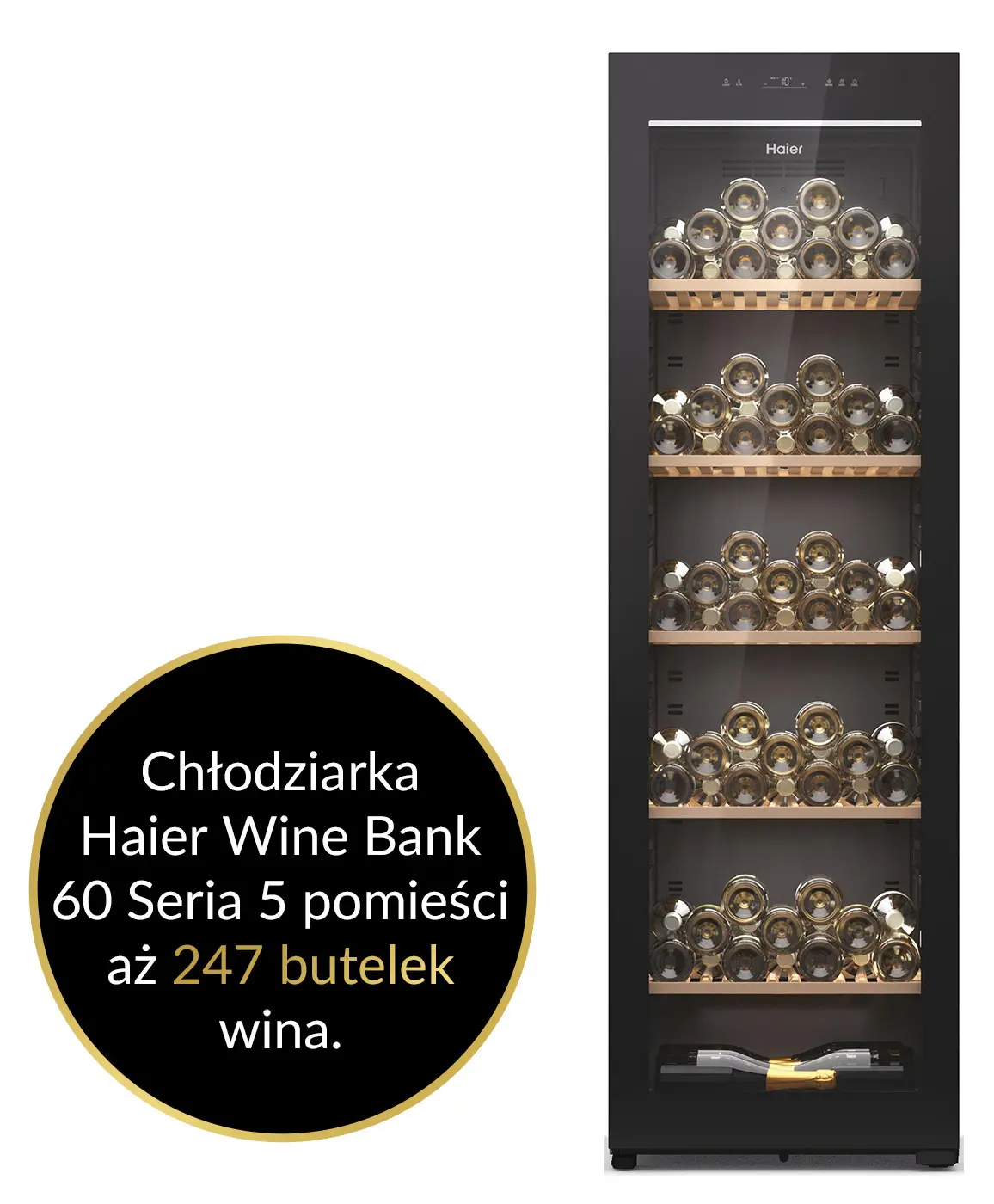 Chłodziarka do wina Haier Wine Bank Series 5 HWS247GGU1 247 miejsc na butelki