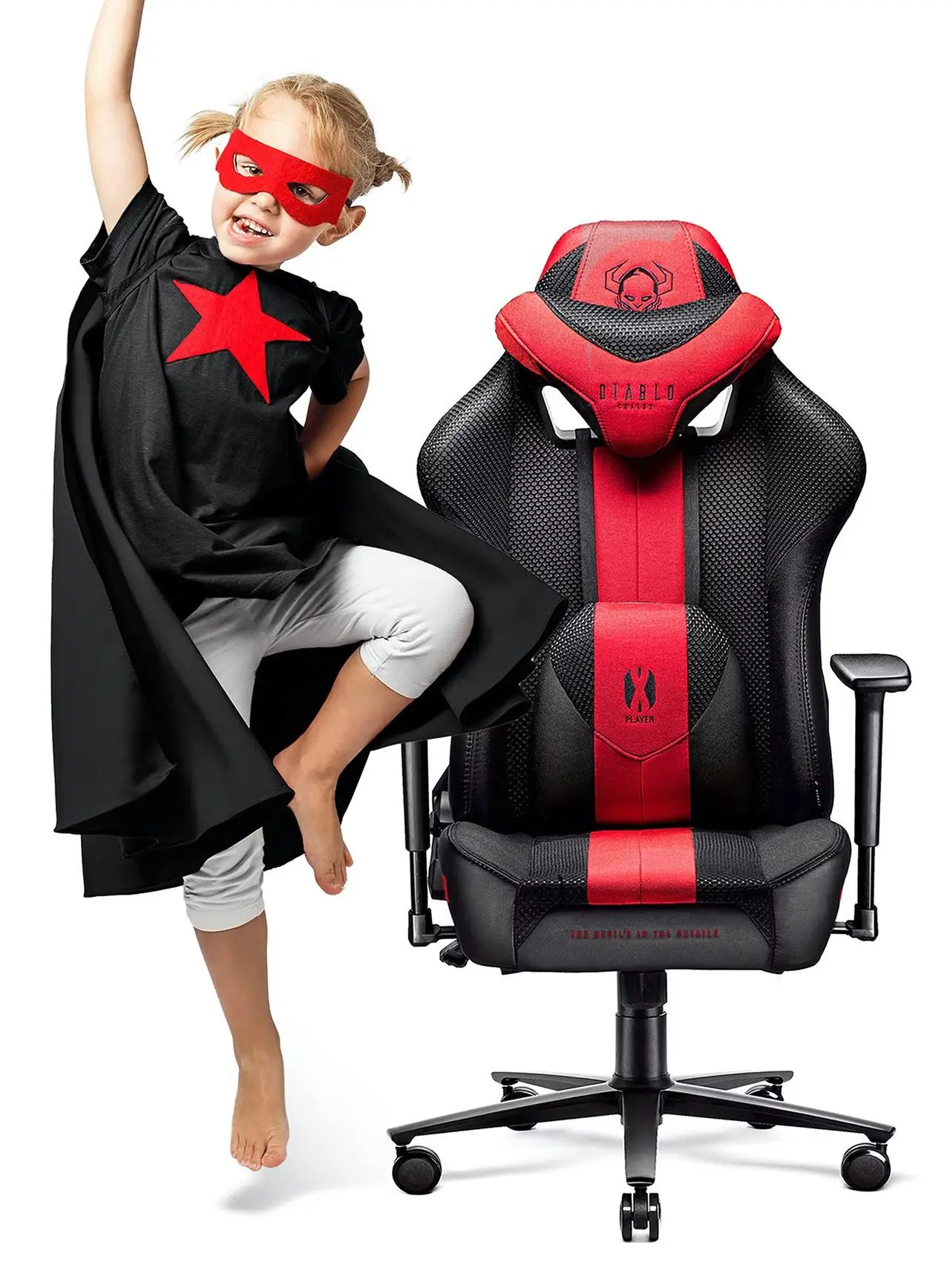 Fotel Diablo Chairs X-Player 2.0 Kids Size Dla dzieci do 120kg Skóra ECO Tkanina Karmazynowo-antracytowy