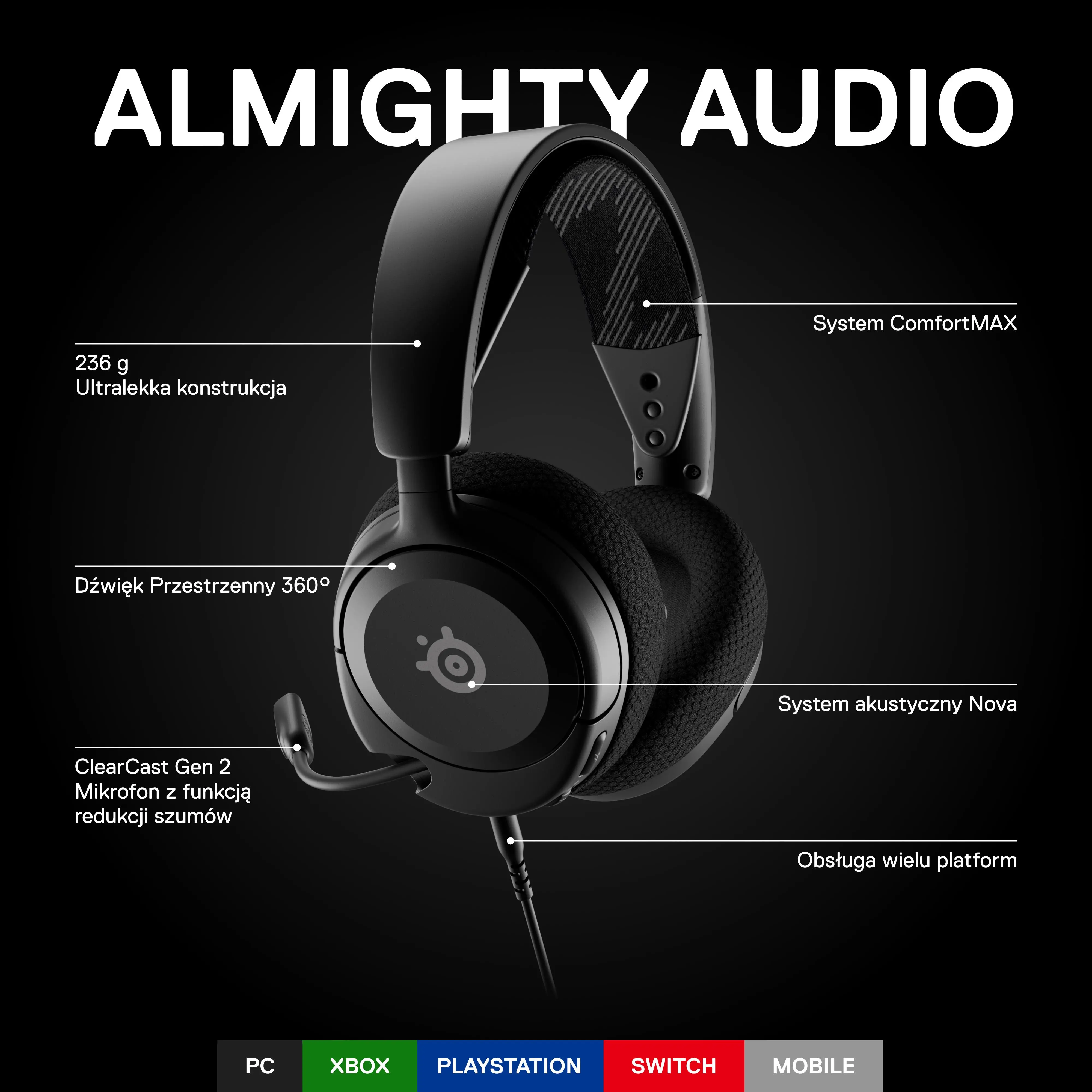 Słuchawki przewodowe z mikrofonem SteelSeries Arctis Nova 1 Nauszne Czarny