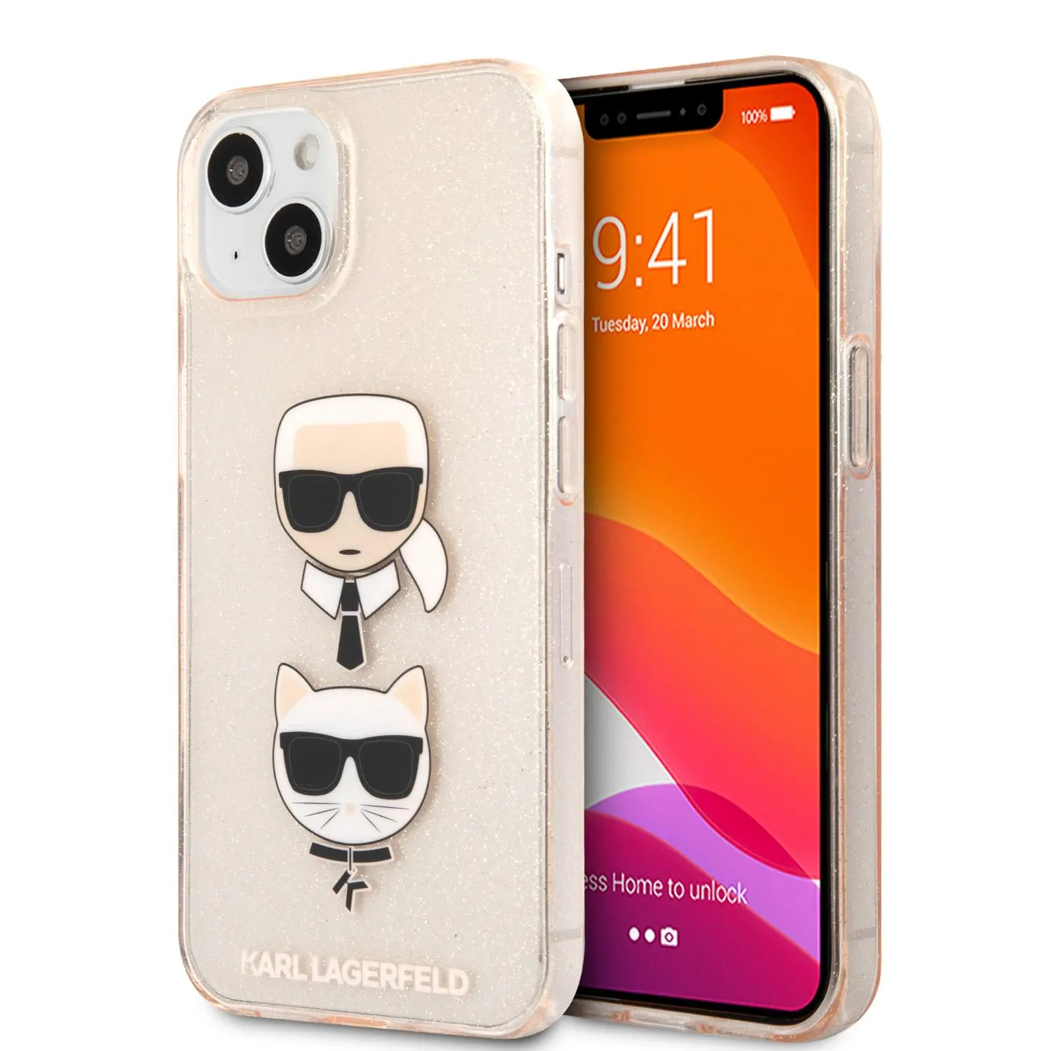 Etui Karl Lagerfeld Glitter Karl`s & Choupette KLHCP13SKCTUGLGO do iPhone 13 mini Złoty