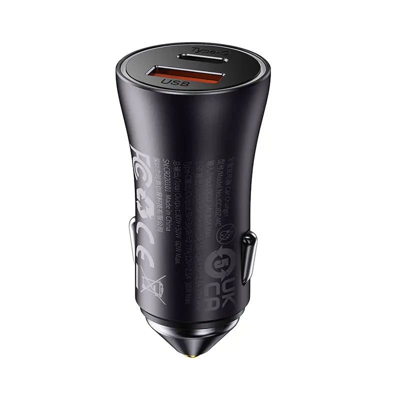 Ładowarka samochodowa Baseus Golden Contactor Max USB USB-C 60W Szary