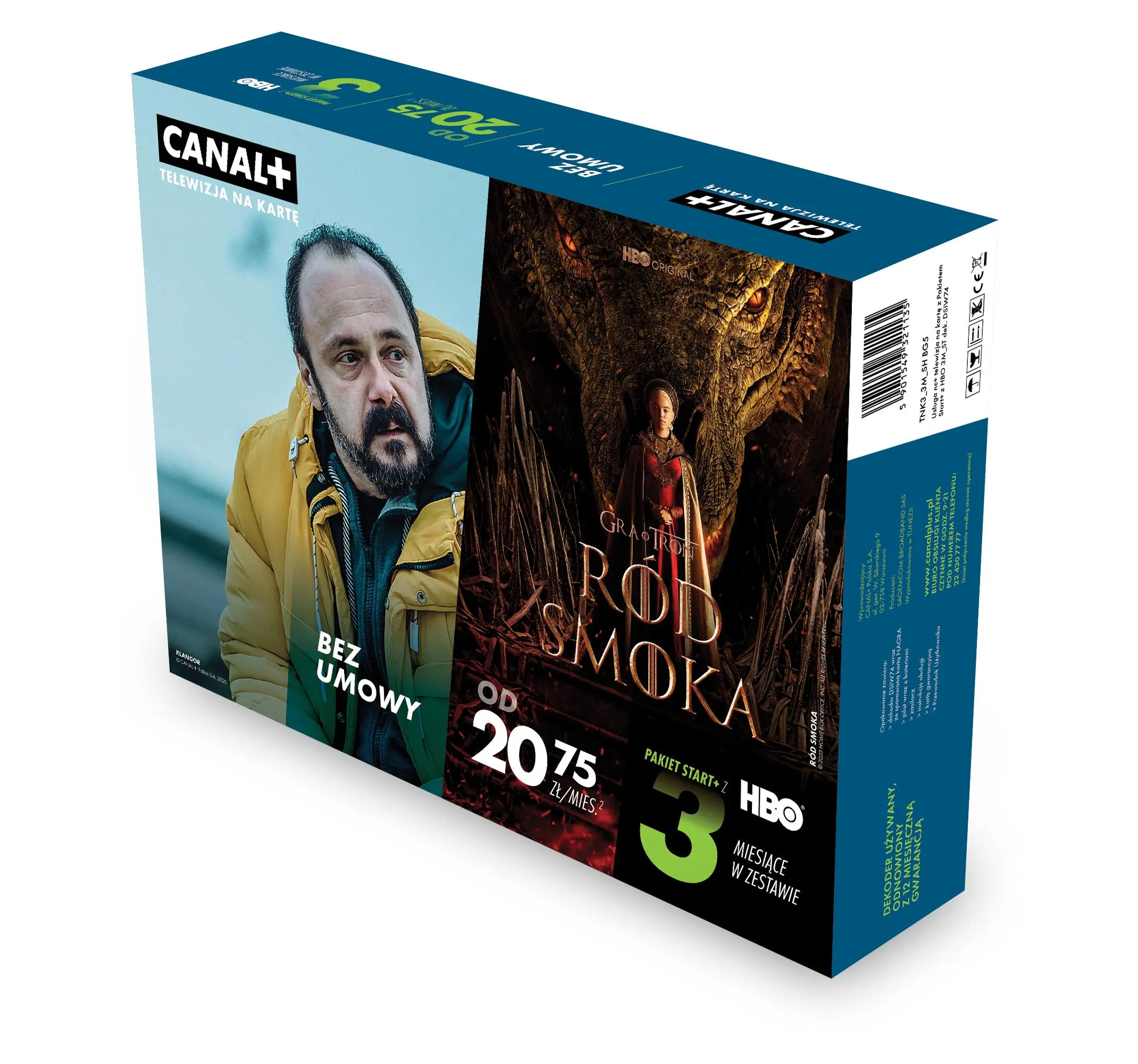 Usługa nc+ telewizja na kartę (pakiet Start+ na 3 m-c) - dekoder odnowiony WIFIBOX+ SAGEMCOM DSIW74 z HBO