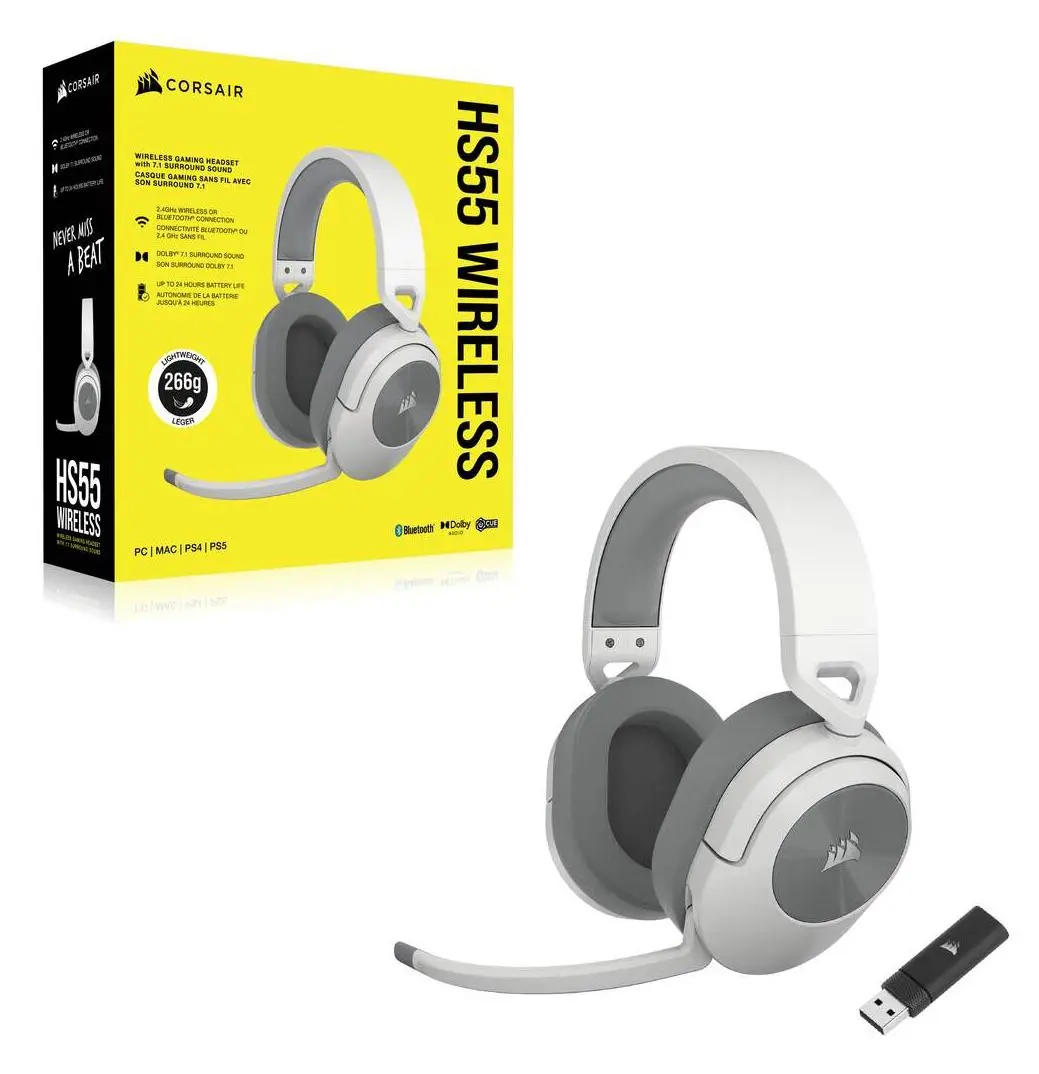 Słuchawki bezprzewodowe z mikrofonem Corsair HS55 2.4 GHz + Bluetooth Nauszne Biały