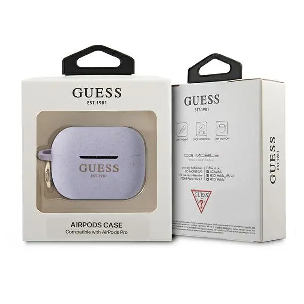 Etui na słuchawki Guess Silicone Glitter GUAPSGGEU do AirPods Pro Purpurowy