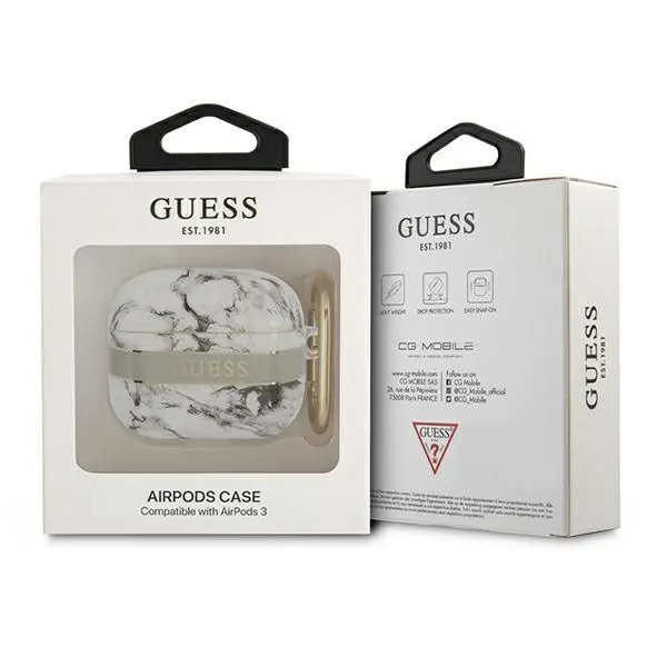 Etui na słuchawki Guess Marble Strap Collection do AirPods 3 Szaro-biały