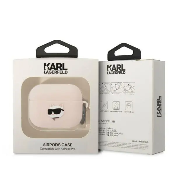 Etui na słuchawki Karl Lagerfeld Silicone Choupette Head 3D do AirPods Pro Różowy