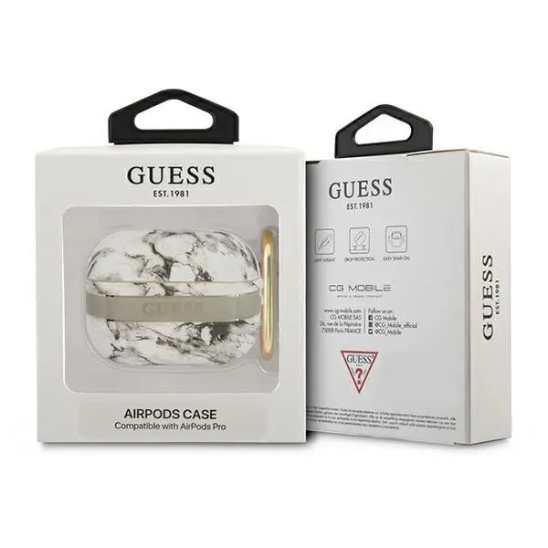 Etui na słuchawki Guess Marble Strap Collection do AirPods Pro Szaro-biały