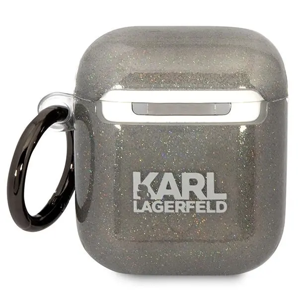 Etui na słuchawki Karl Lagerfeld Glitter Karl&Choupette do Airpods 1/2 Przezroczysty/Czarny