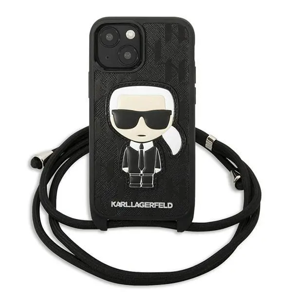 Etui Karl Lagerfeld Leather Monogram Patch and Cord Iconik KLHCP13SCMNIPK do iPhone 13 mini