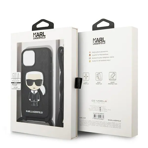 Etui Karl Lagerfeld Leather Monogram Patch and Cord Iconik KLHCP13SCMNIPK do iPhone 13 mini