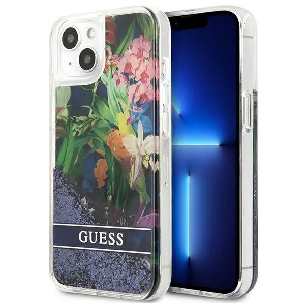 Etui Guess Flower Liquid Glitter GUHCP13SLFLSB do iPhone 13 mini