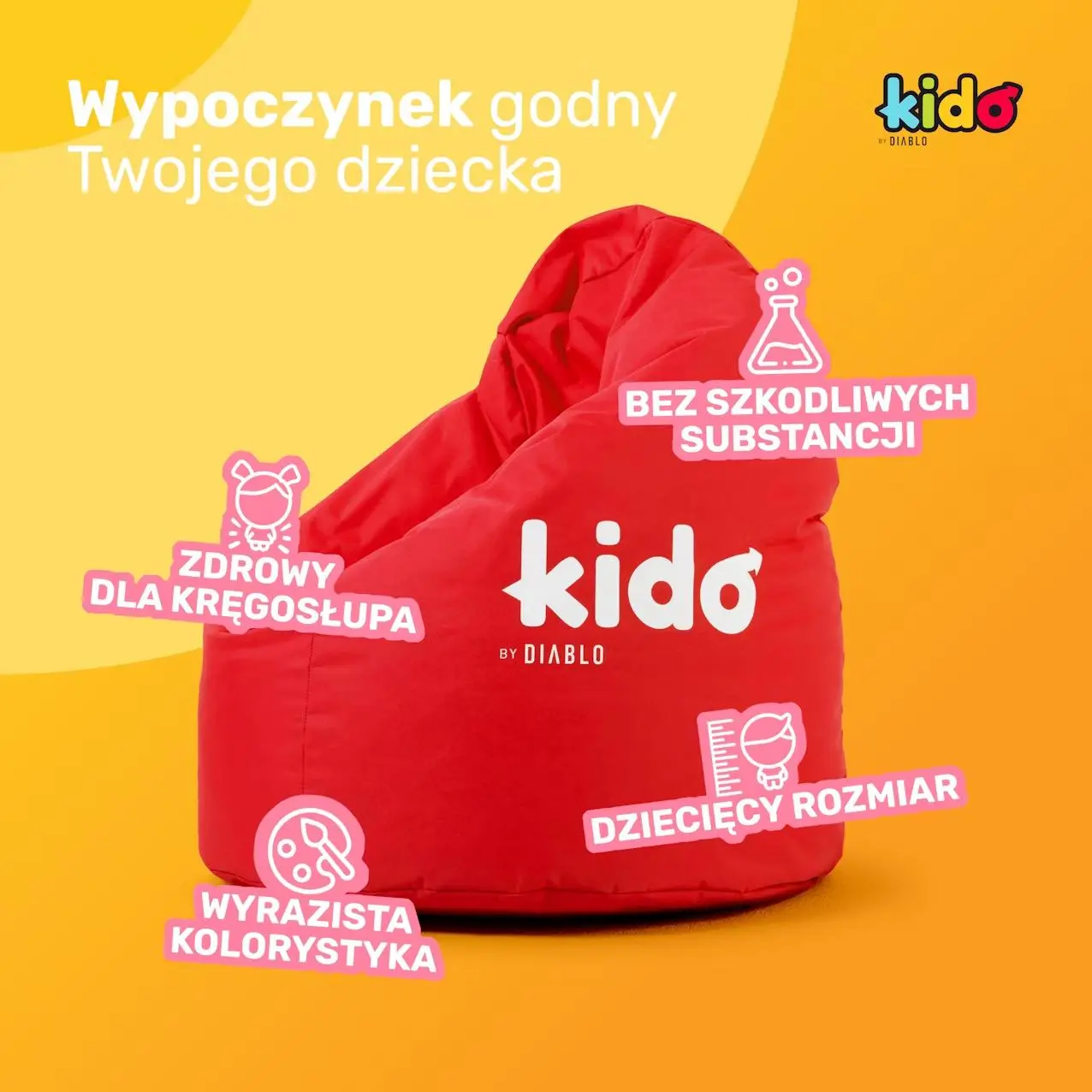 Pufa dla dzieci Diablo Chairs KIDO Tkanina Czerwony