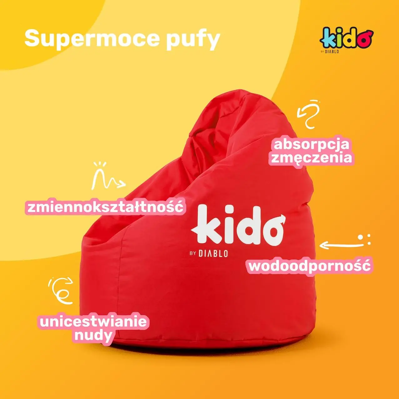 Pufa dla dzieci Diablo Chairs KIDO Tkanina Czerwony