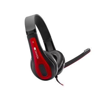 Słuchawki przewodowe z mikrofonem Canyon HSC-1 - czarno-czerwony