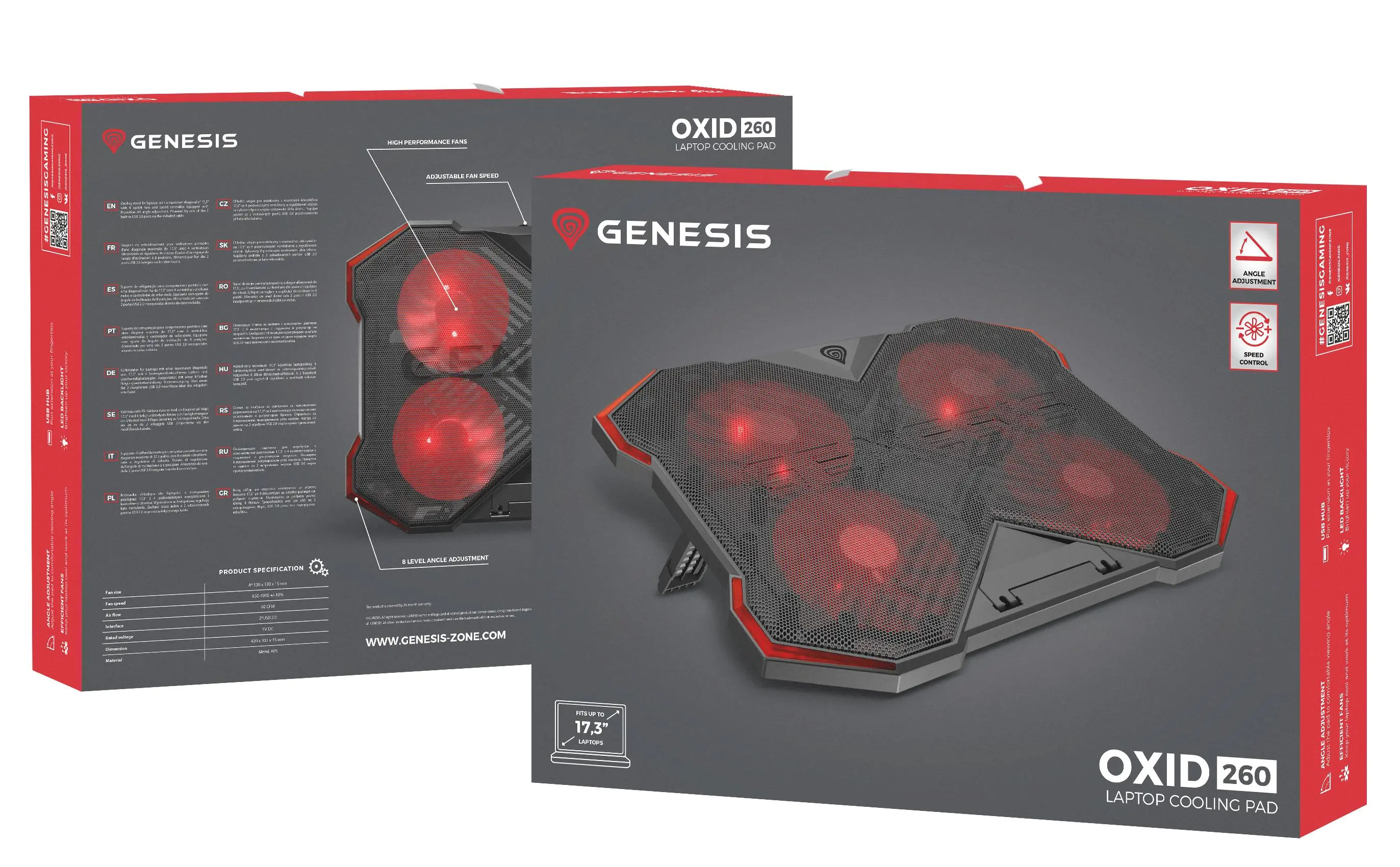 Podstawka chłodząca Genesis Oxid 260 15,6" - 17,3" Czarny