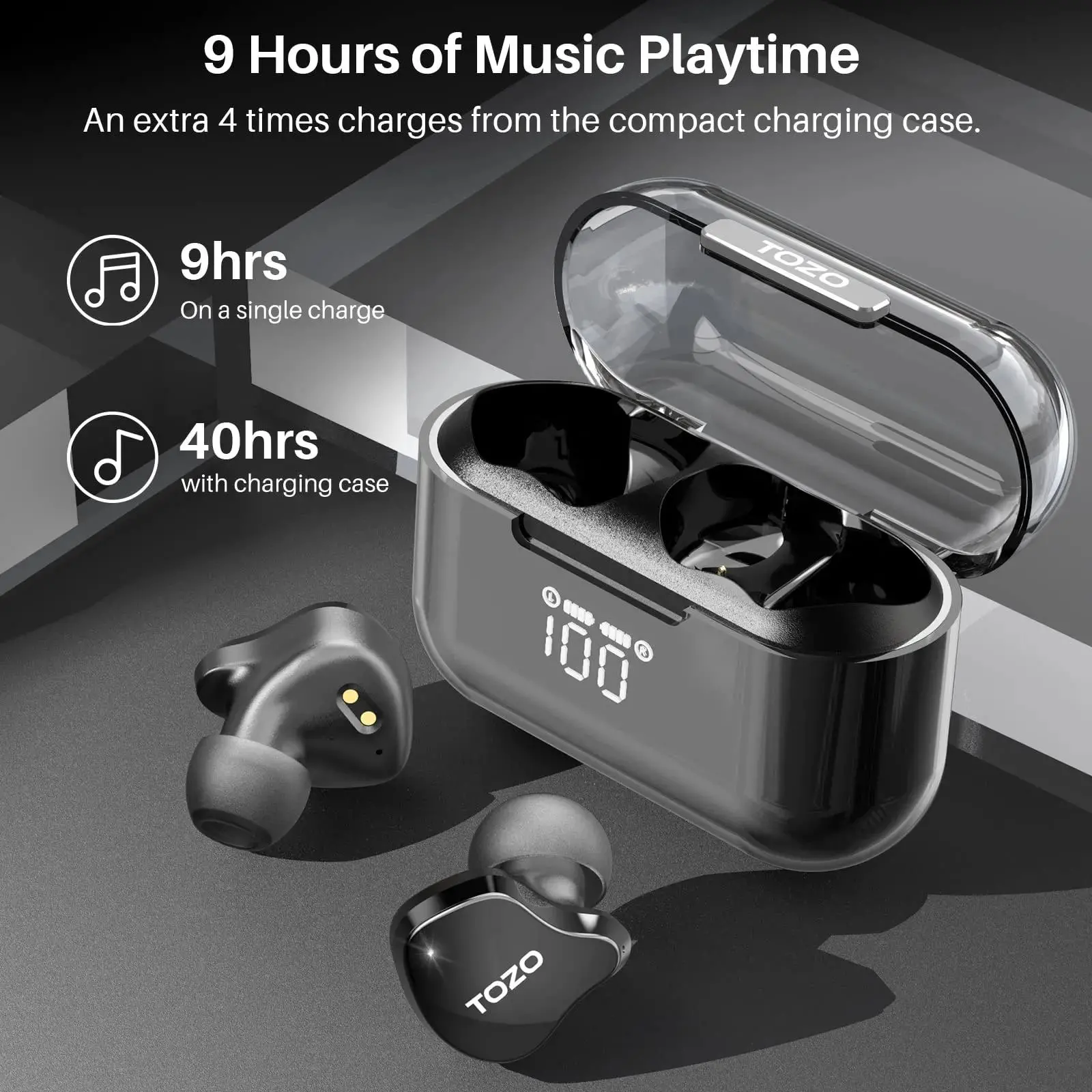 Słuchawki bezprzewodowe Tozo T18 Crystal Buds Dokanałowe Bluetooth 5.3 Czarny