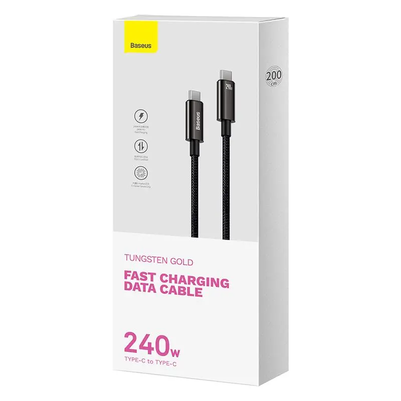 Kabel Baseus Tungsten Gold 240W USB-C do USB-C 2m Czarny