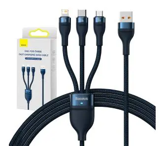 Kabel Baseus USB 3w1 Flash Series USB-C + micro USB + Lightning 66W 1,2m Niebieski