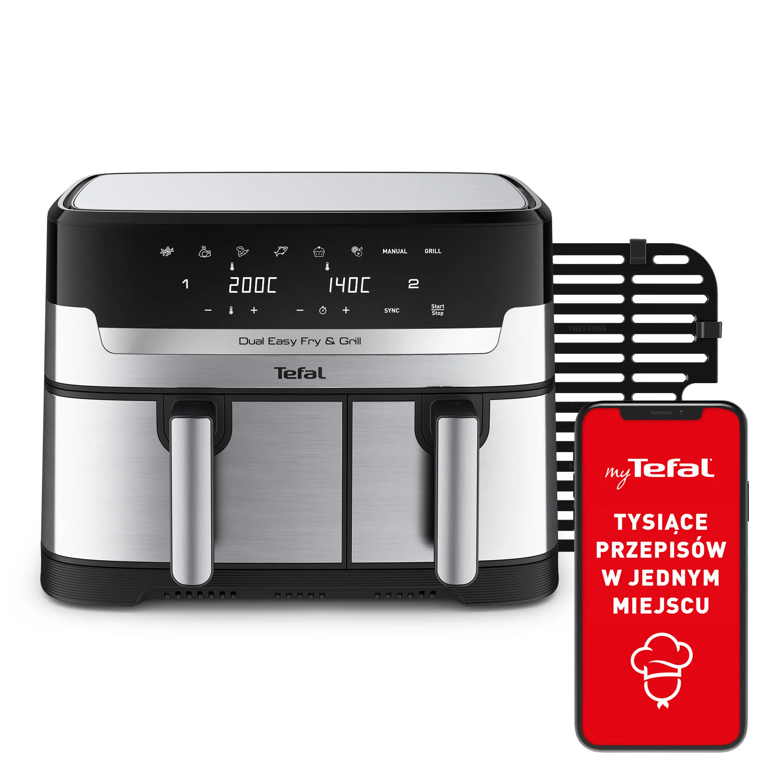 Frytkownica beztłuszczowa Tefal Dual Easy Fry & Grill EY905D 2700W 8,3l Aplikacja mobilna