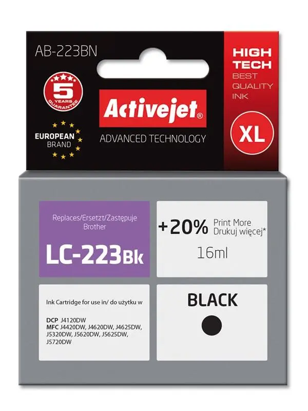 Tusz ActiveJet AB-223BN (zamiennik LC223BK) Czarny 16 ml