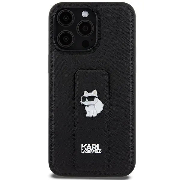 Etui Karl Lagerfeld Gripstand Saffiano Choupette Pins KLHCP13XGSACHPK do iPhone 13 Pro Max Czarny