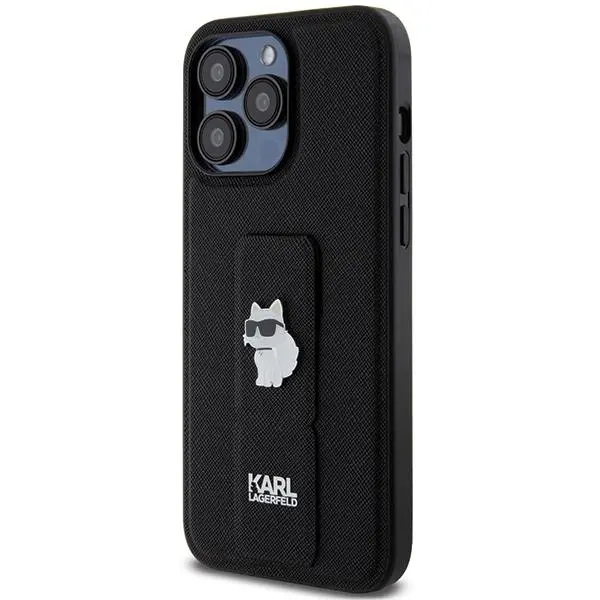 Etui Karl Lagerfeld Gripstand Saffiano Choupette Pins KLHCP13XGSACHPK do iPhone 13 Pro Max Czarny