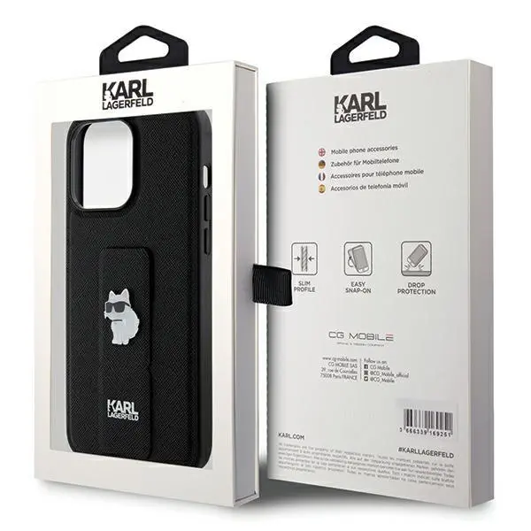 Etui Karl Lagerfeld Gripstand Saffiano Choupette Pins KLHCP13XGSACHPK do iPhone 13 Pro Max Czarny