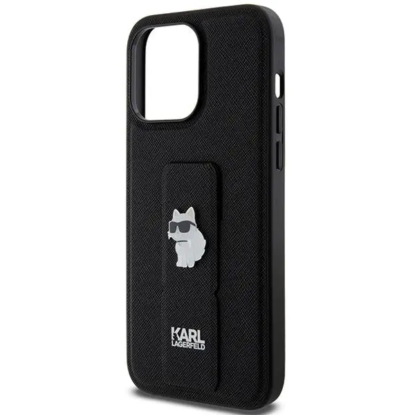 Etui Karl Lagerfeld Gripstand Saffiano Choupette Pins KLHCP13XGSACHPK do iPhone 13 Pro Max Czarny