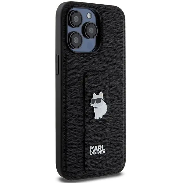 Etui Karl Lagerfeld Gripstand Saffiano Choupette Pins KLHCP13XGSACHPK do iPhone 13 Pro Max Czarny
