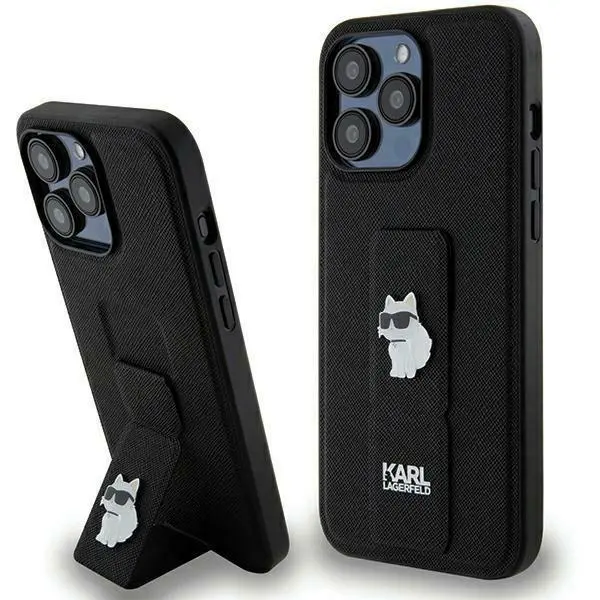 Etui Karl Lagerfeld Gripstand Saffiano Choupette Pins KLHCP13XGSACHPK do iPhone 13 Pro Max Czarny