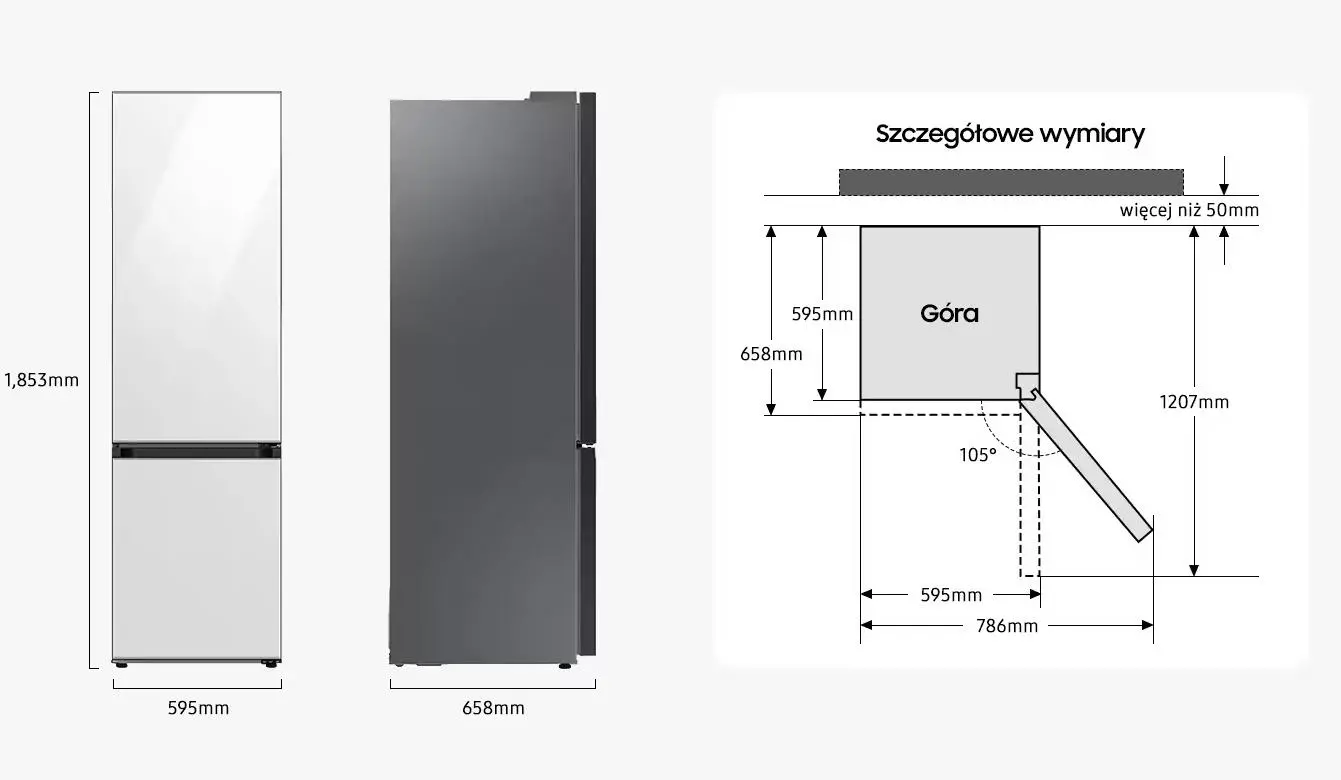 Lodówka Samsung Bespoke RB34C7B5E12 Pełny No Frost 185,3cm Szuflada z kontrolą wilgotności Zdalne sterowanie Biały