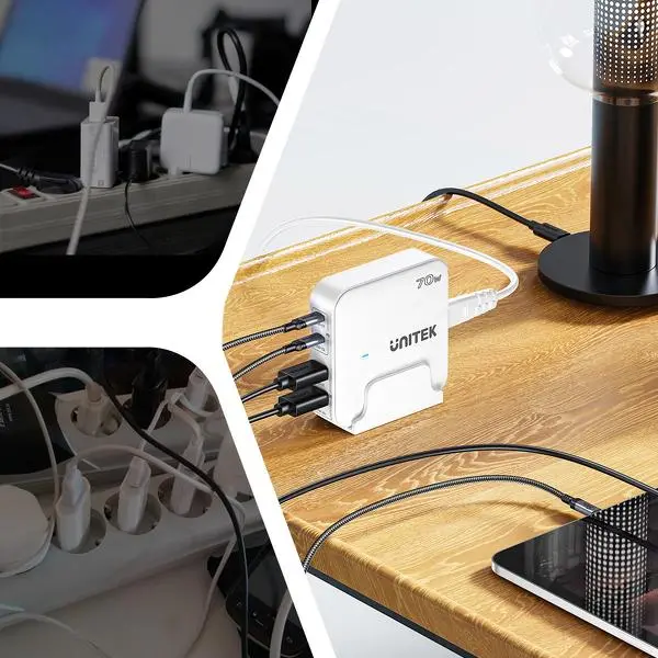 Ładowarka biurkowa Unitek GaN 70W 2x USB-A+2x USB-C Czarny