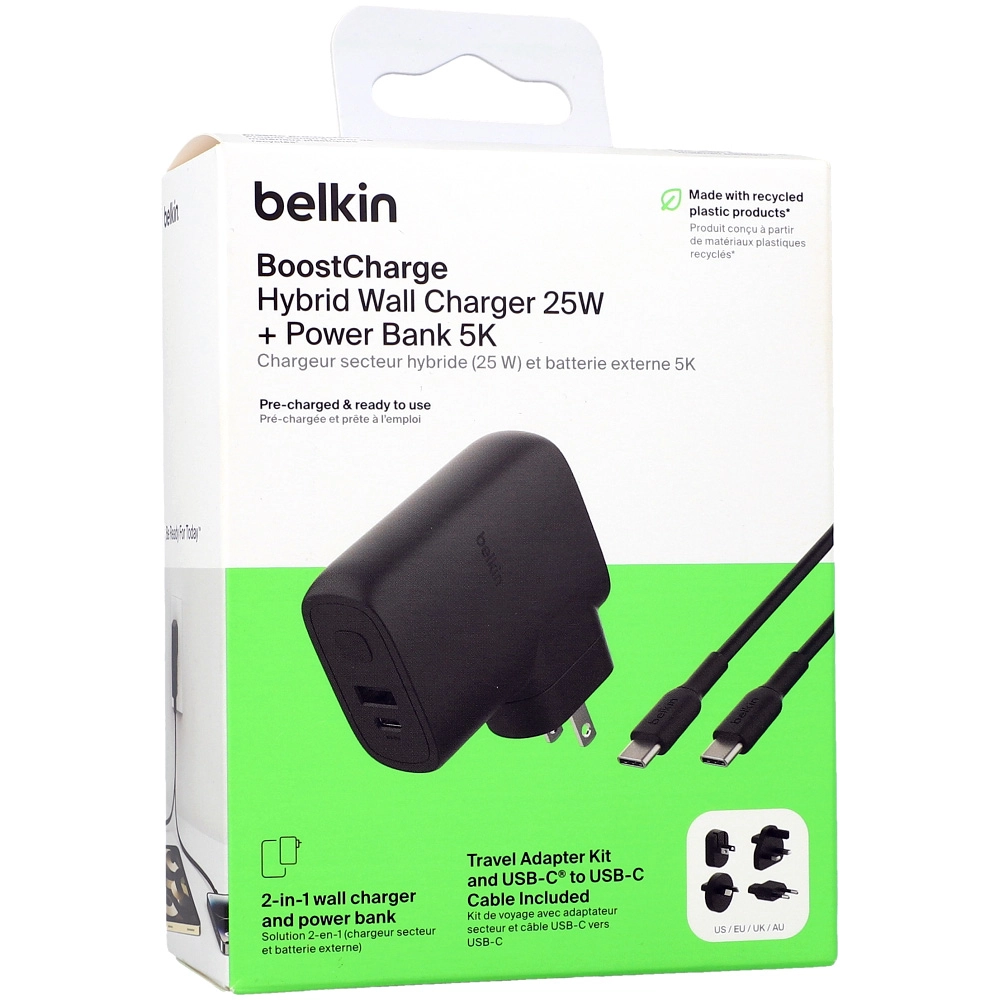 Powerbank Belkin BPZ003BT1MBK-B6 5000mAh Czarny Hybrydowa ładowarka 25W + Zestaw adapterów podróżnych