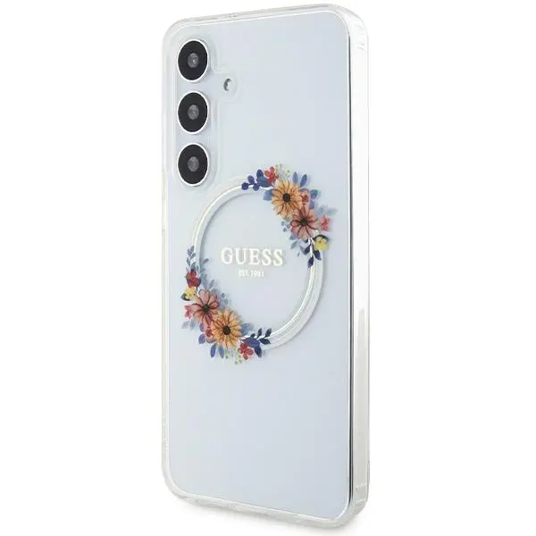 Etui Guess IML Flowers Wreath MagSafe do Samsung Galaxy S24+ Przezroczysty