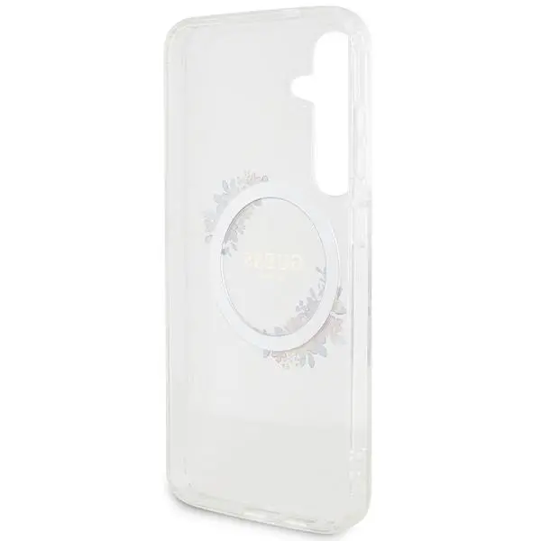 Etui Guess IML Flowers Wreath MagSafe do Samsung Galaxy S24+ Przezroczysty