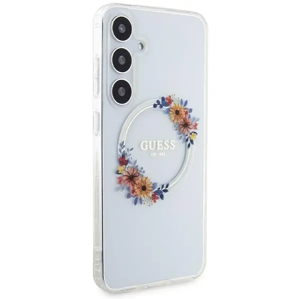Etui Guess IML Flowers Wreath MagSafe do Samsung Galaxy S24+ Przezroczysty
