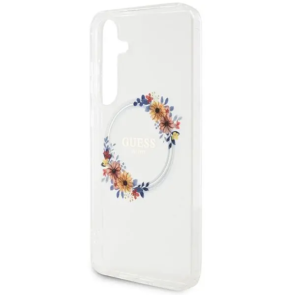 Etui Guess IML Flowers Wreath MagSafe do Samsung Galaxy S24+ Przezroczysty