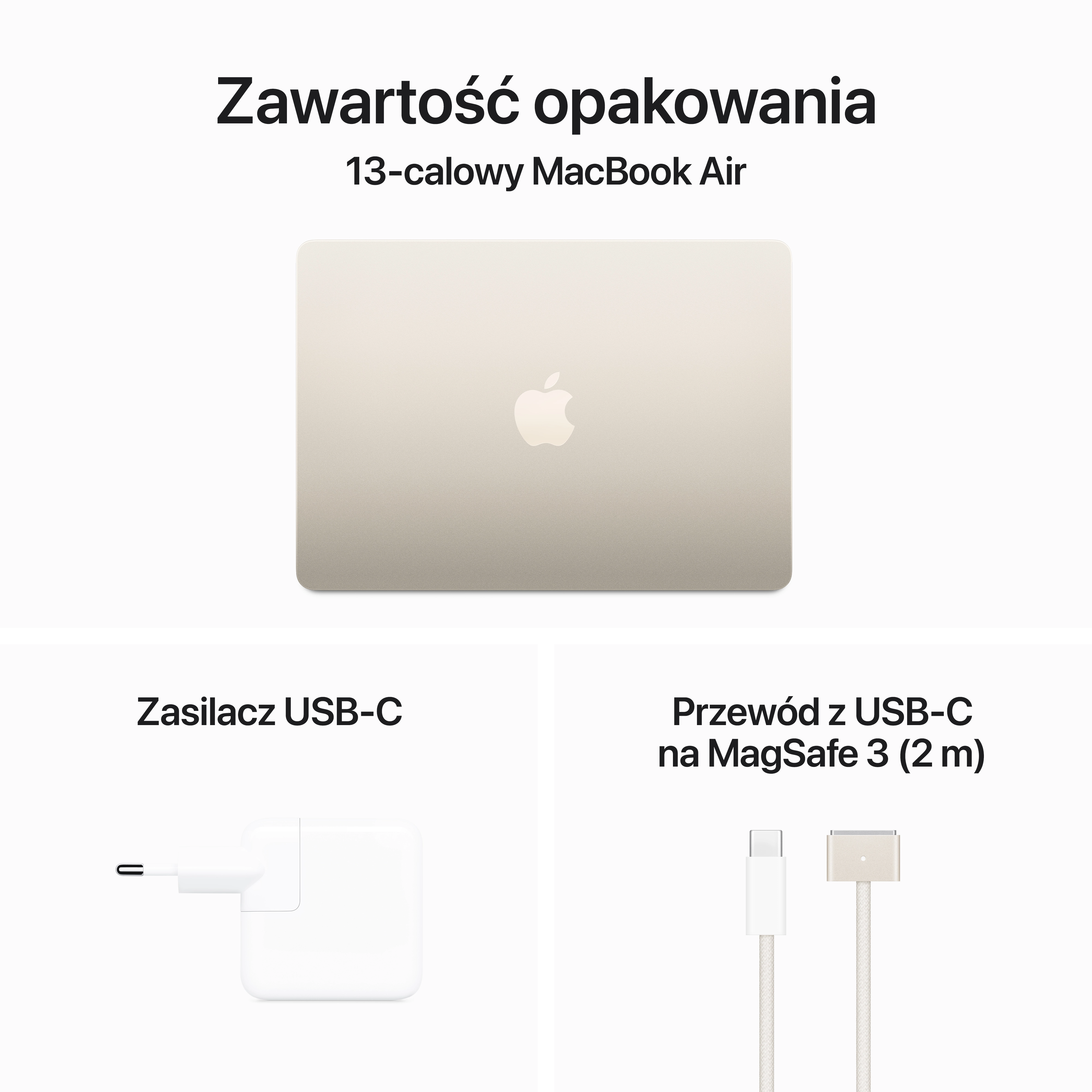 Apple MacBook Air 2024 13,6" M3 16GB RAM 512GB Dysk macOS Księżycowa Poświata